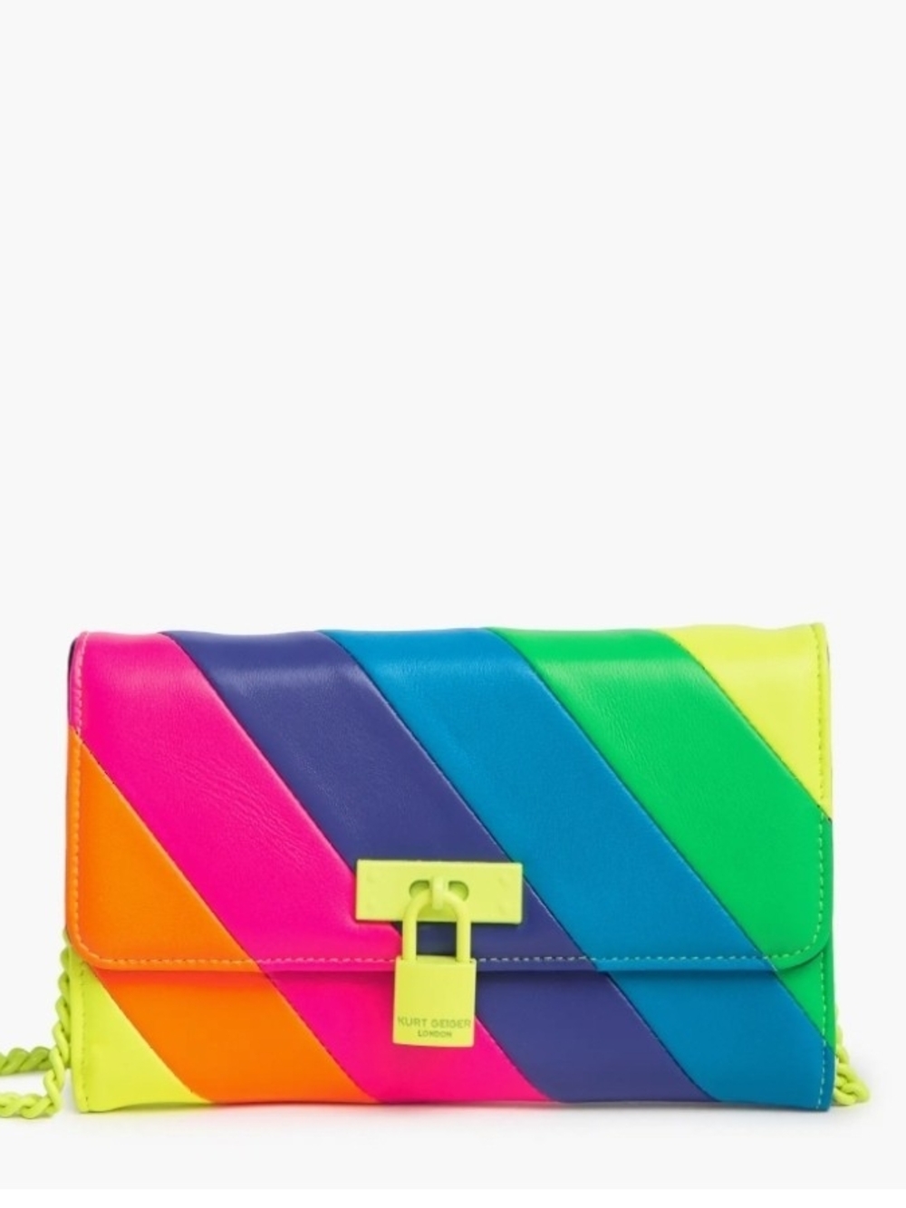 Kurt Geiger Neon Rainbow Diagonal Stripe Chain Clutch